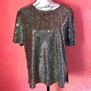 ⭐️🌛Vintage Metallic Glitter Short Sleeve T…